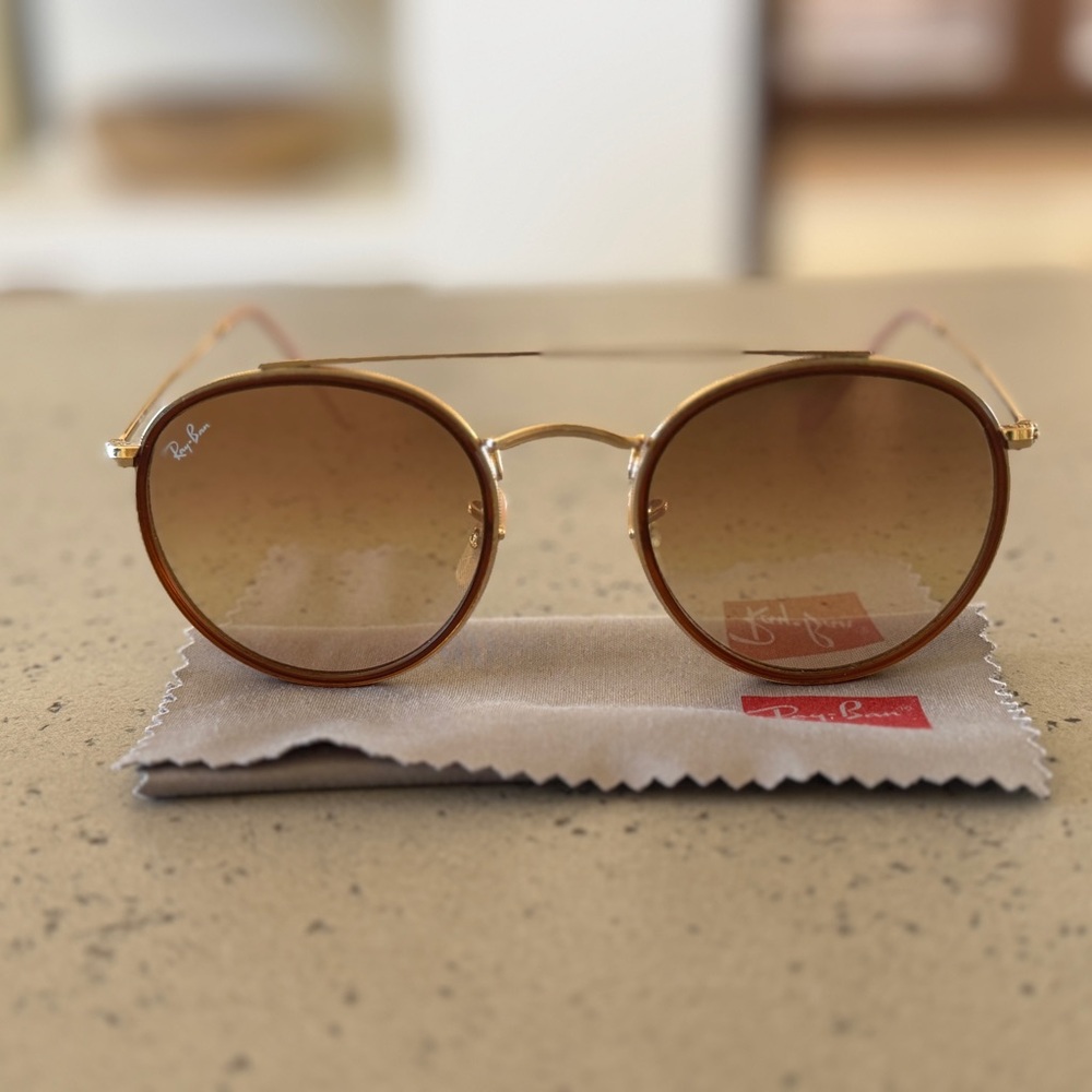 Ray-Ban RB3647N Round Double Bridge Arista Gold Sunglasses